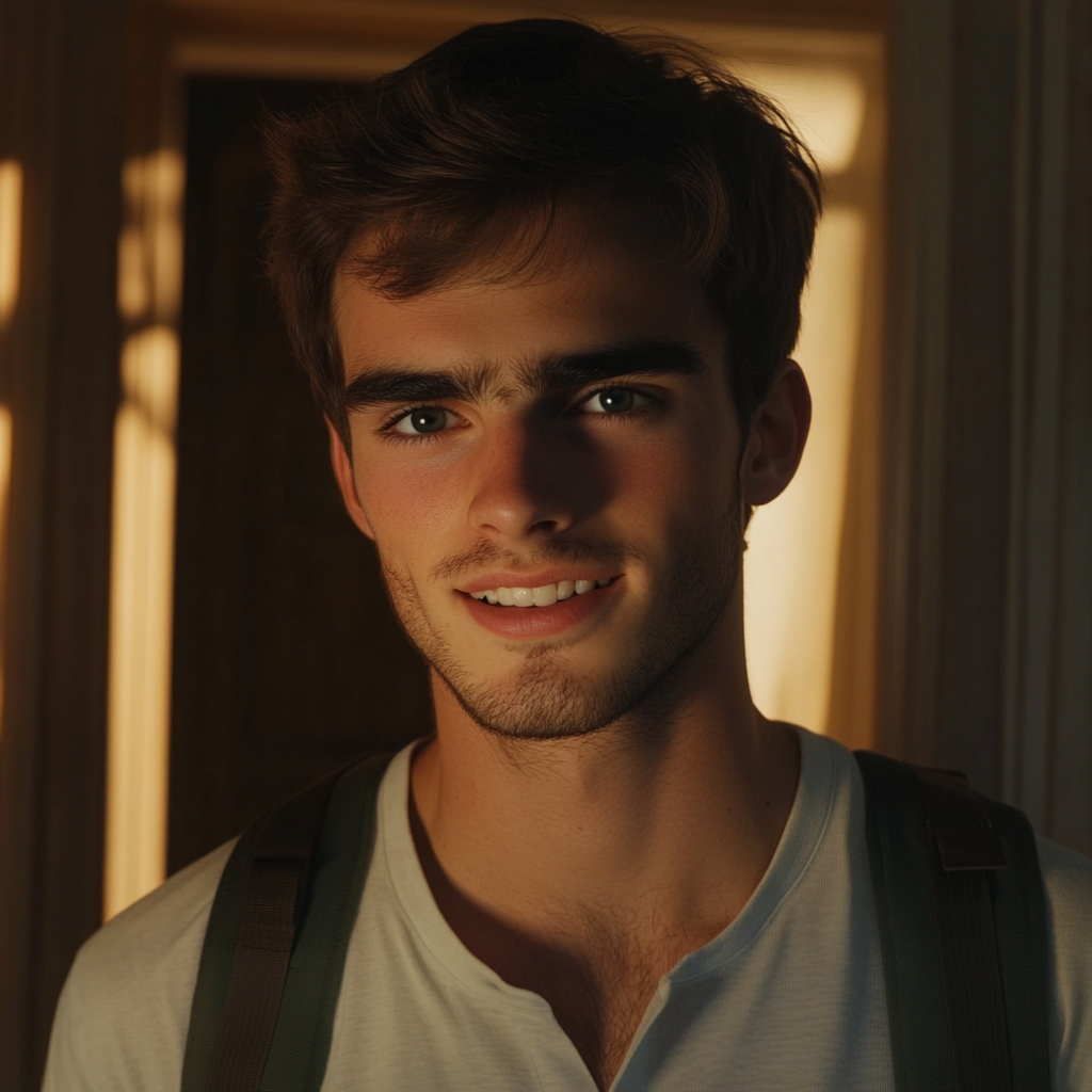Un jeune homme souriant chaleureusement | Source : Midjourney