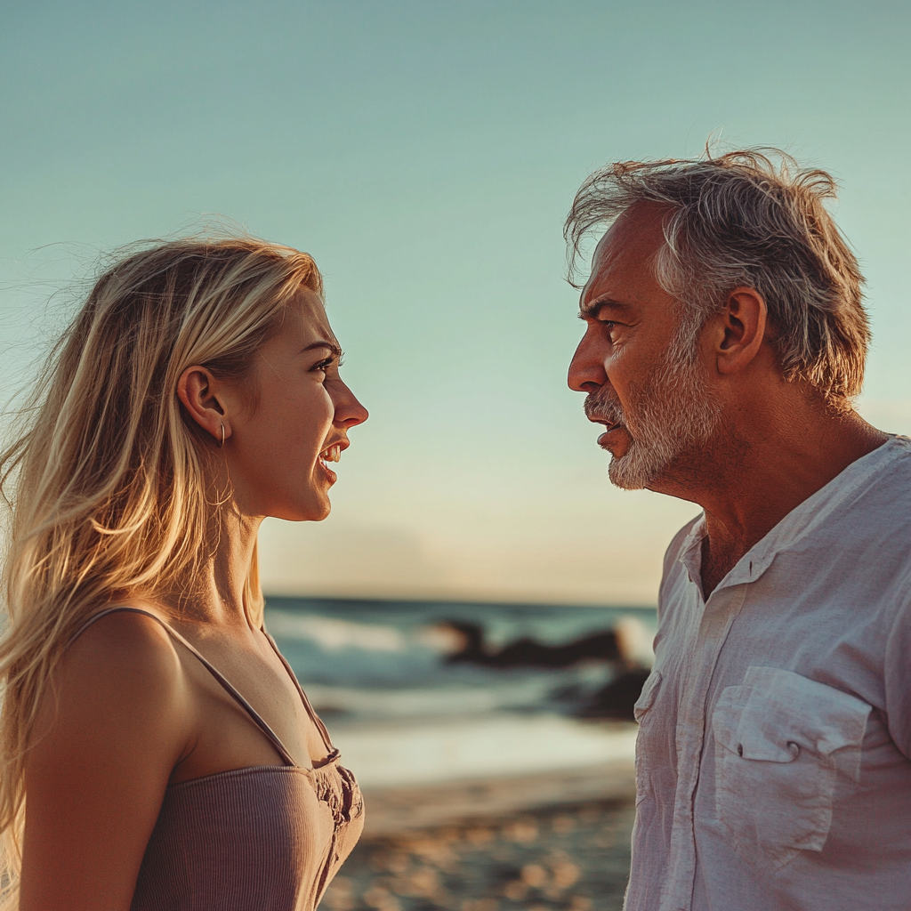 Une femme frustrée qui parle à son père | Source : Midjourney