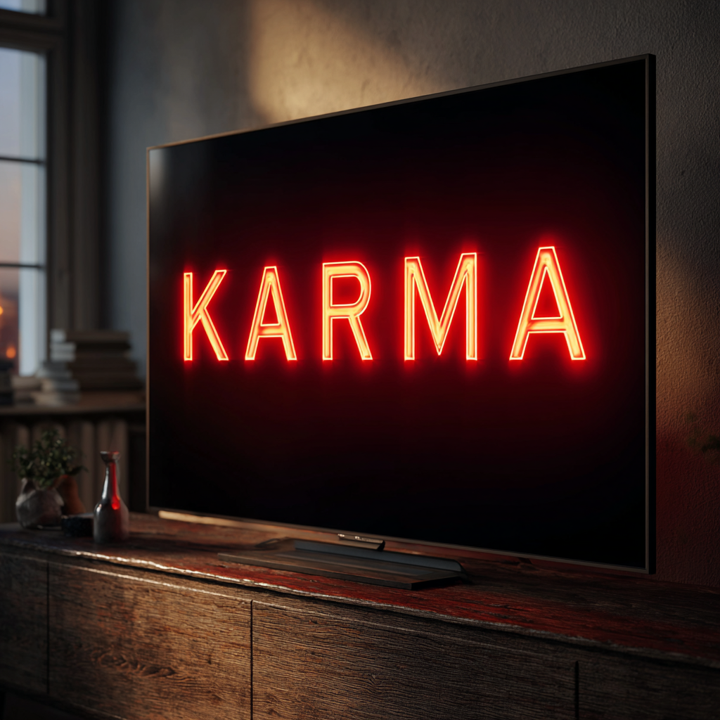 Le mot KARMA affiché à l'écran d'une télévision | Source : Midjourney
