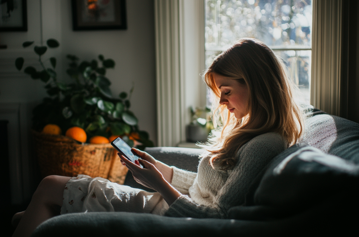 Une femme qui regarde son téléphone | Source : Midjourney