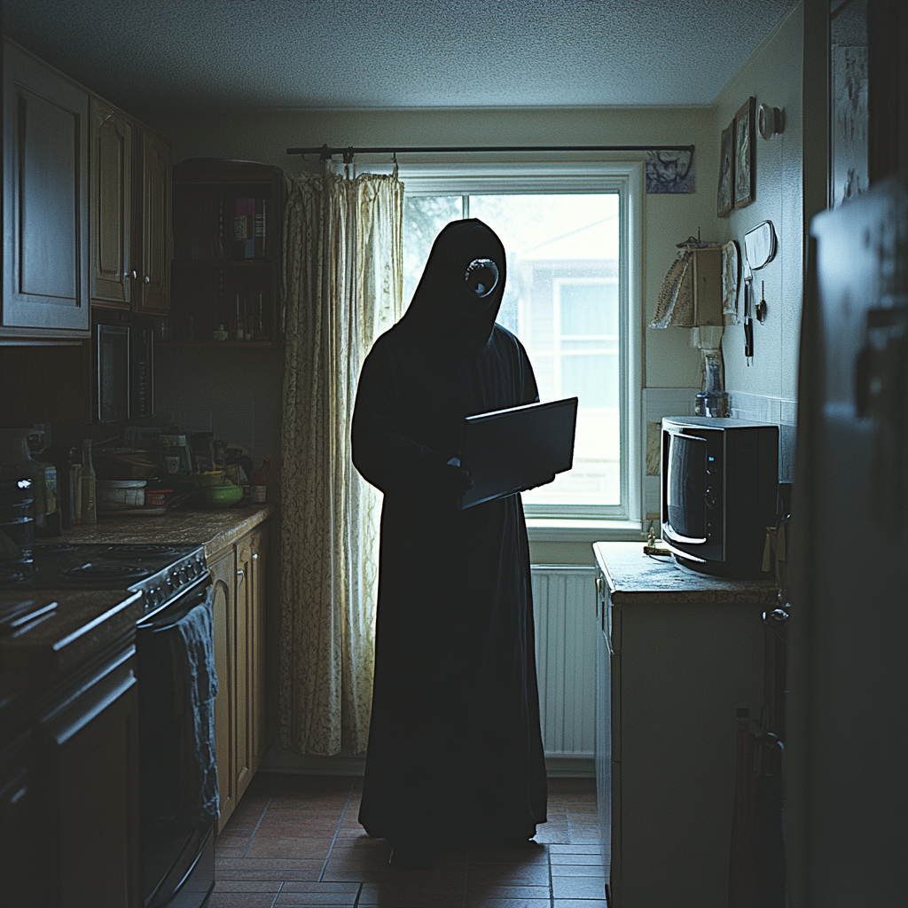 An intruder places an object from the living room into the kitchen | Source: Midjourney