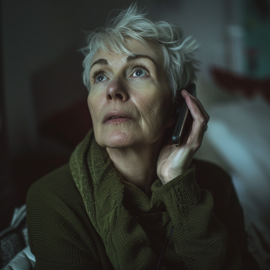 Une femme sérieuse aux cheveux courts sur un appel | Source : Midjourney