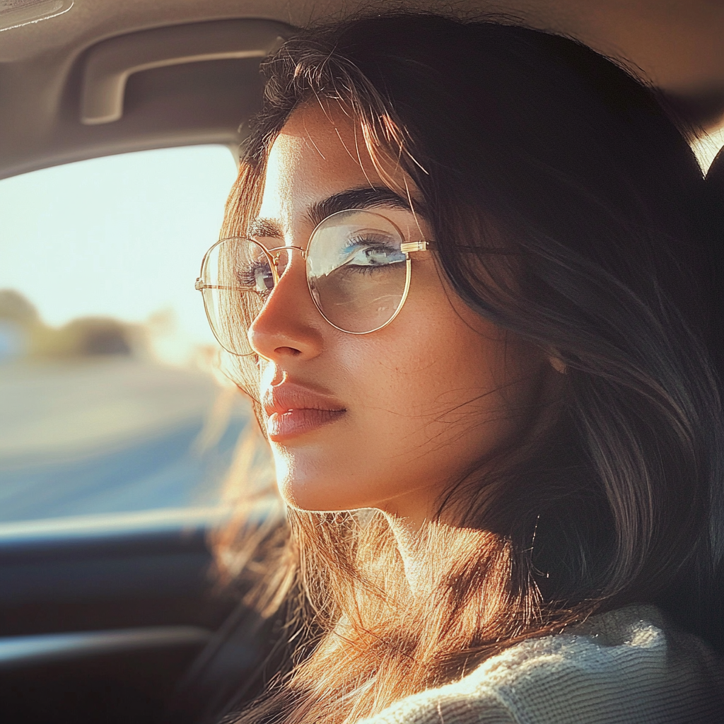 Gros plan sur une jeune femme dans une voiture | Source : Midjourney