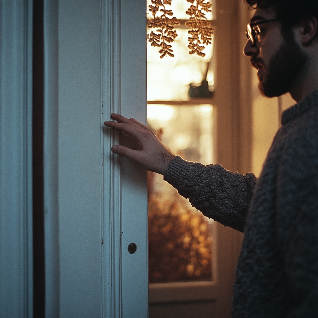 Un homme qui s'apprête à frapper à une porte | Source : Midjourney