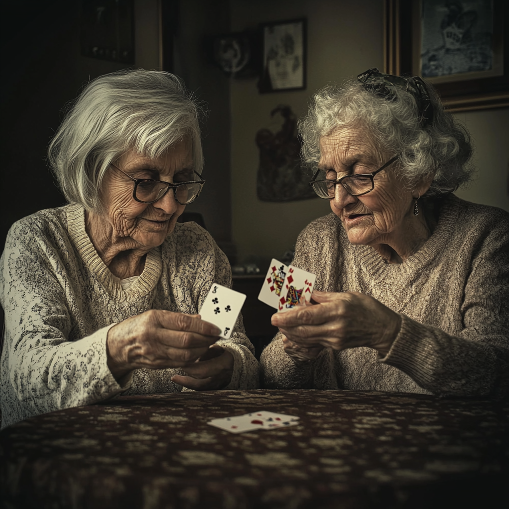 Deux vieilles femmes jouant aux cartes | Source : Midjourney