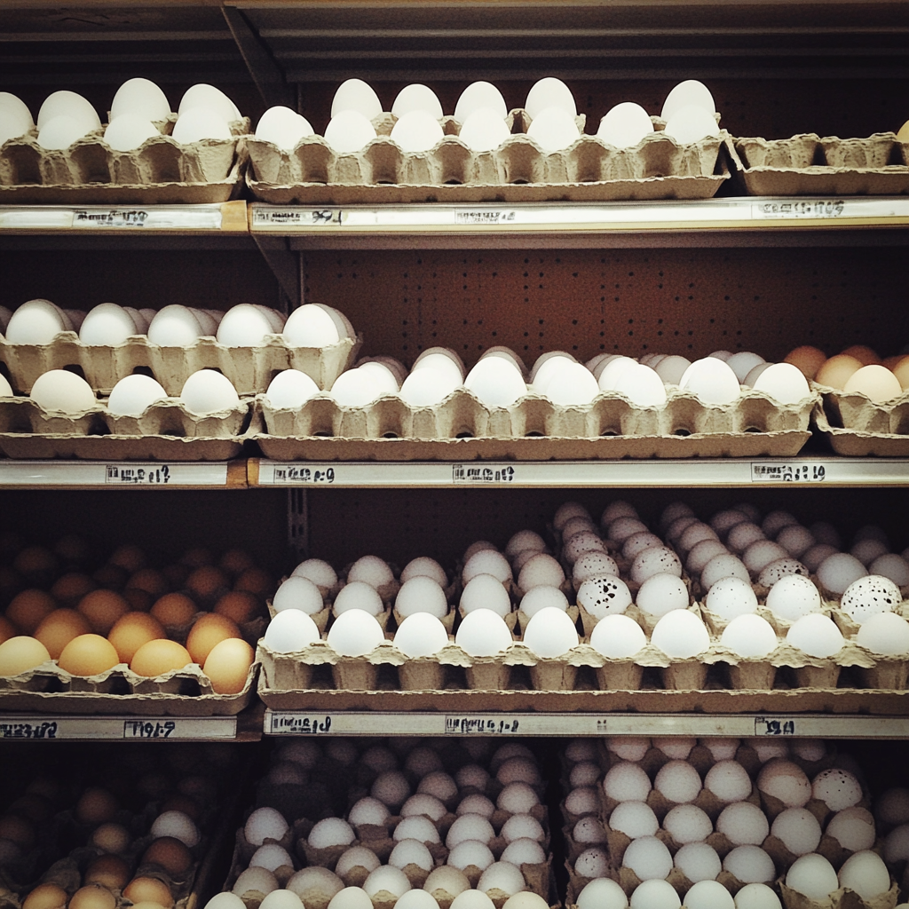 Egg cartons in a supermarket | Source: Midjourney