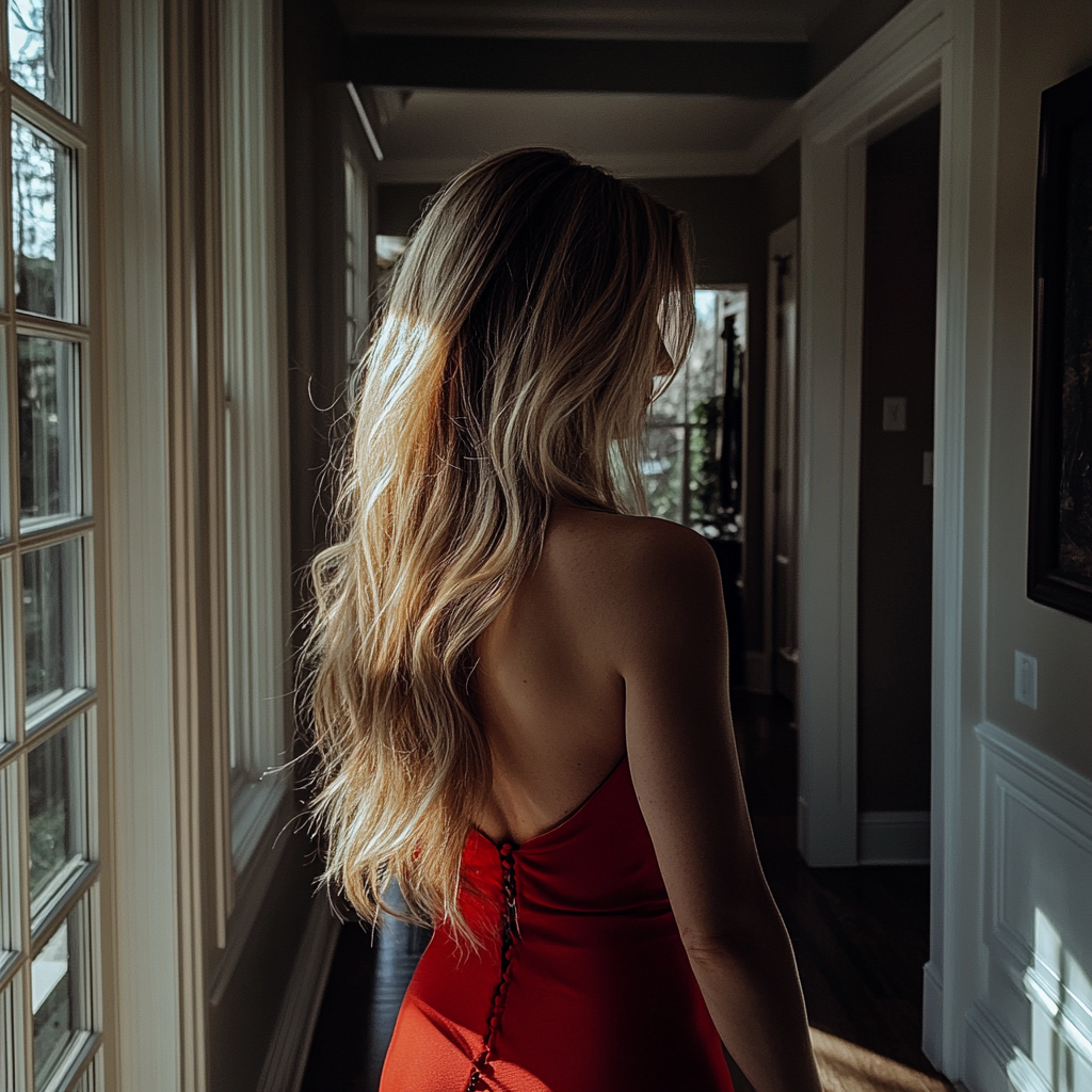 Une femme debout dans un couloir | Source : Midjourney