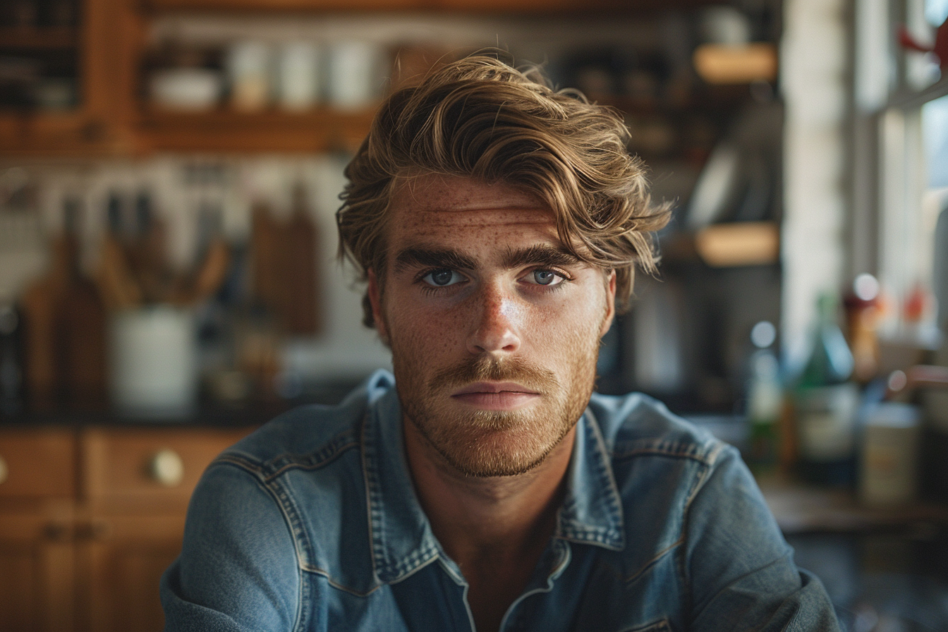 Un homme assis dans la cuisine | Source : Midjourney