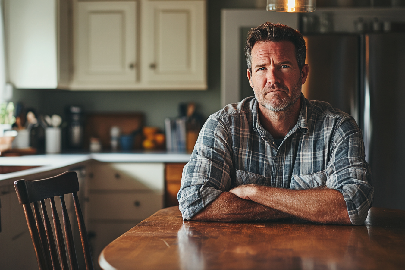 Un homme assis à une table de cuisine | Source : Midjourney