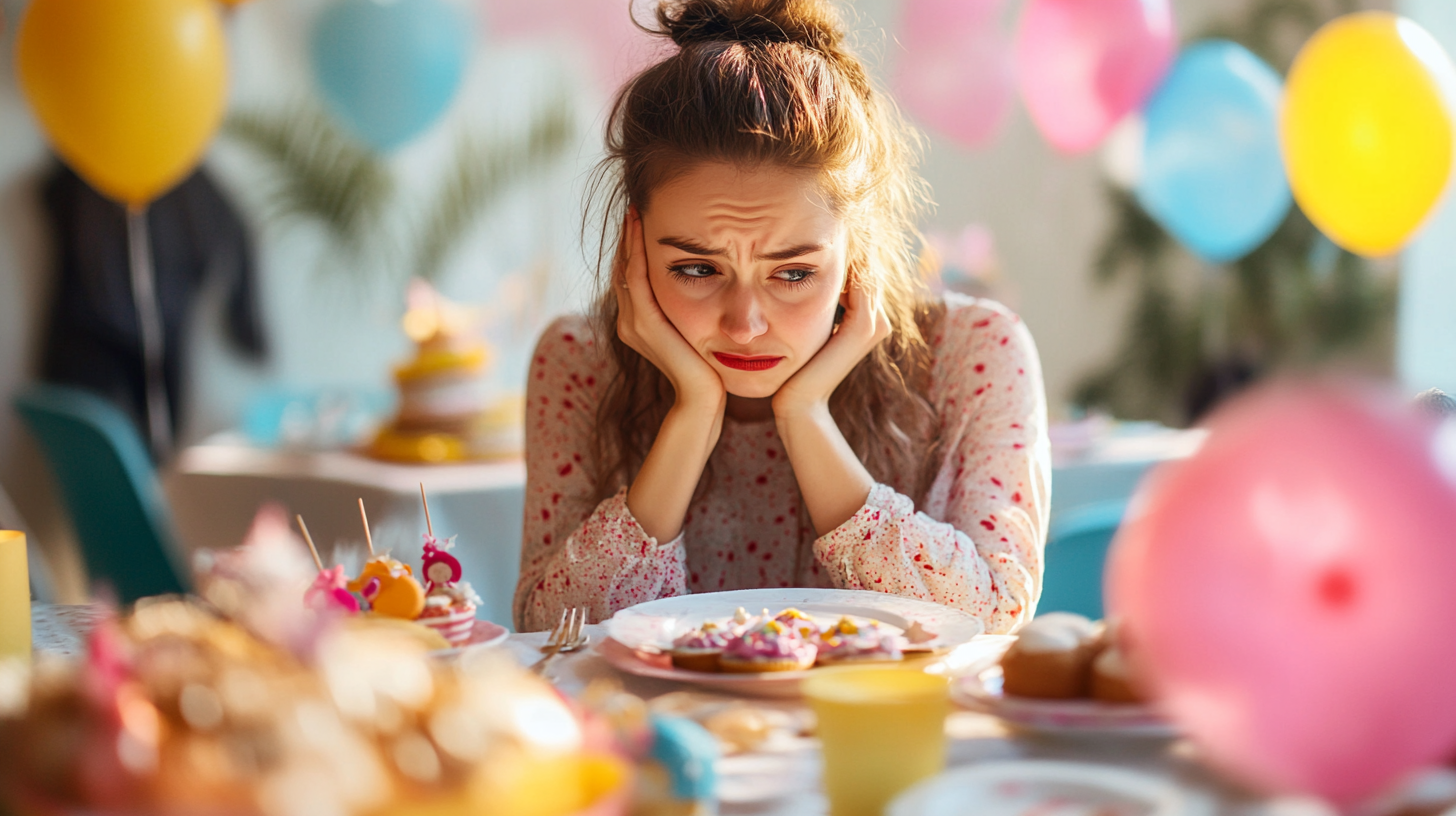 Une femme triste lors d'une fête | Source : Midjourney