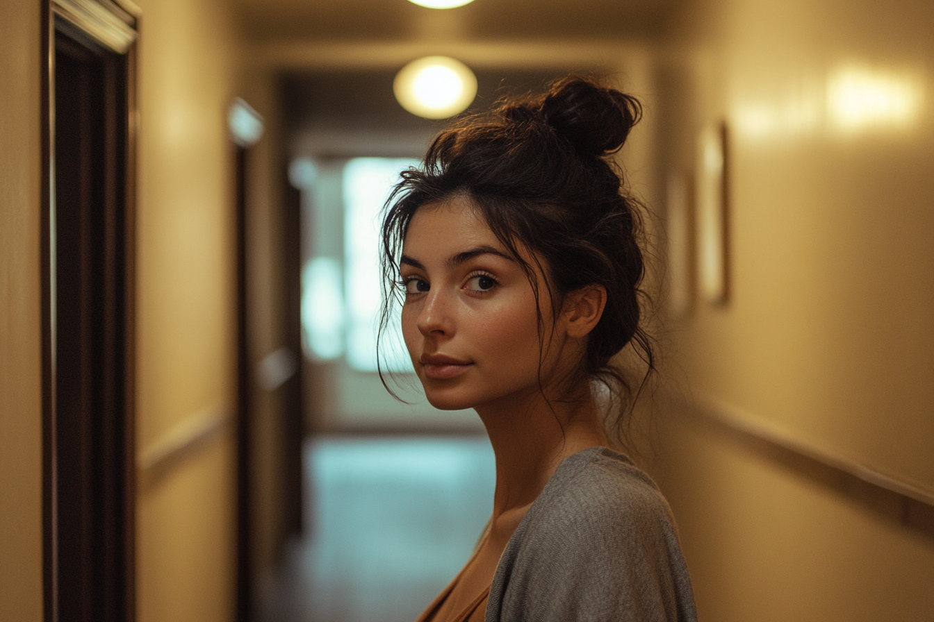 A pensive woman standing in a hallway | Source: Midjourney