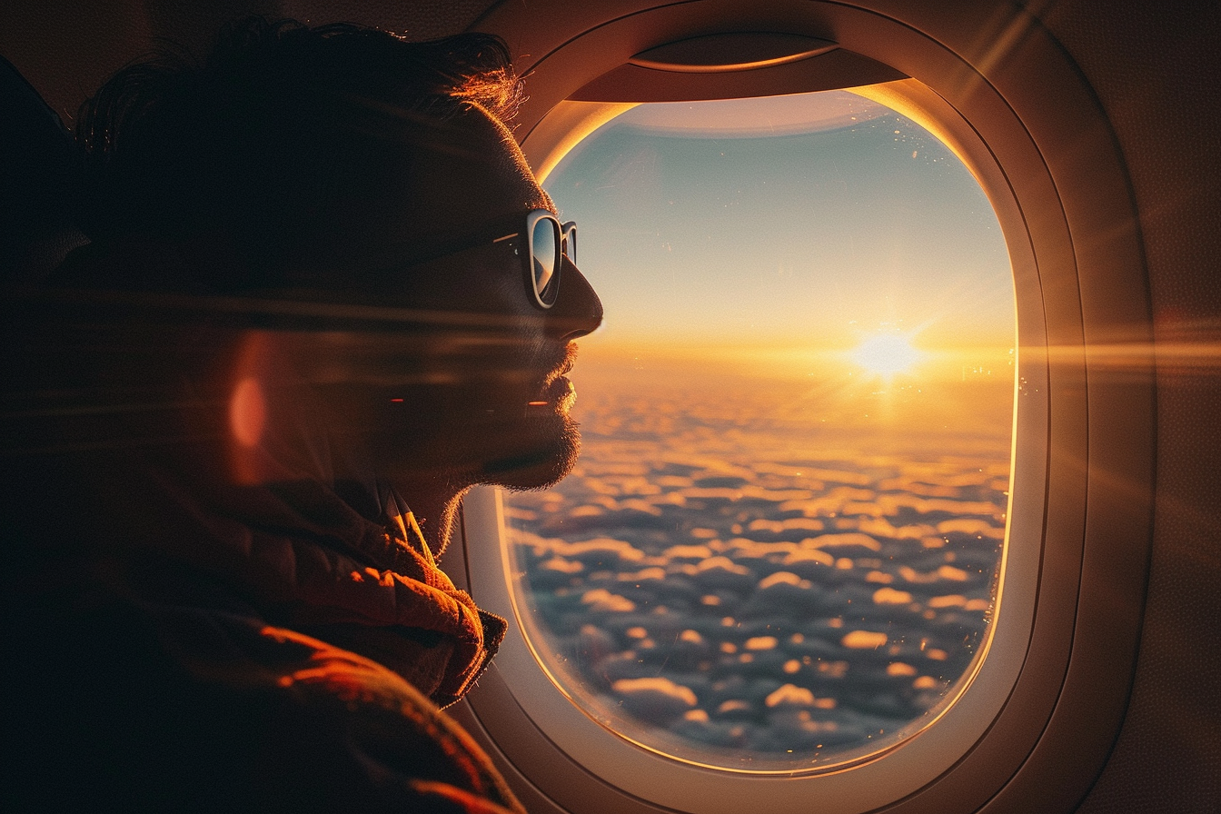 Un homme assis près de la fenêtre dans un avion | Source : Midjourney