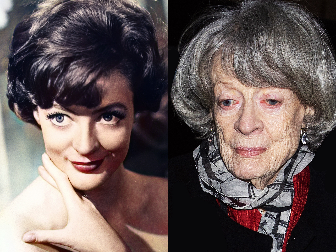 Maggie Smith dans ses jeunes années et aujourd'hui. | Source : Getty Images