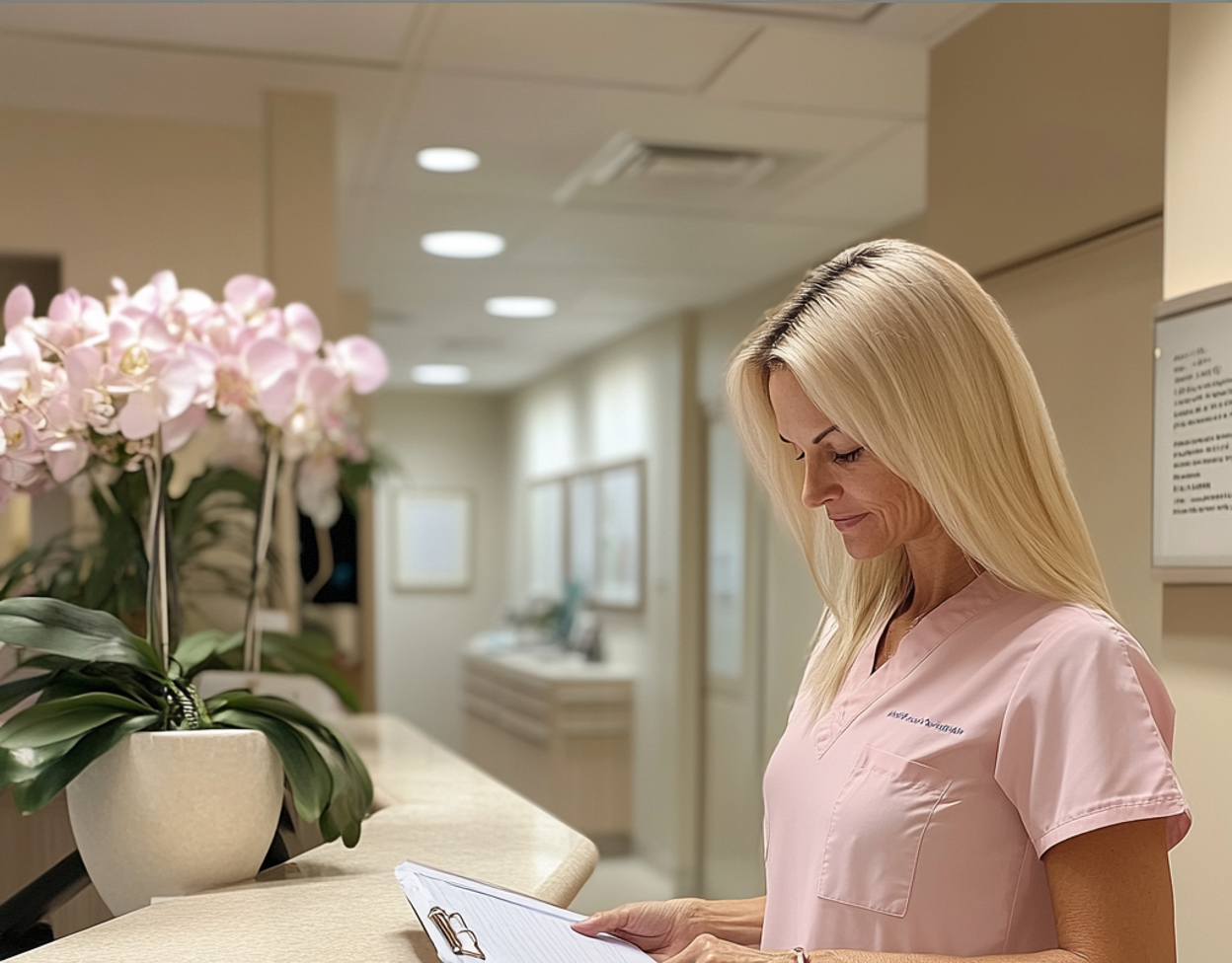Un professionnel de la santé regardant un presse-papiers | Source : Midjourney