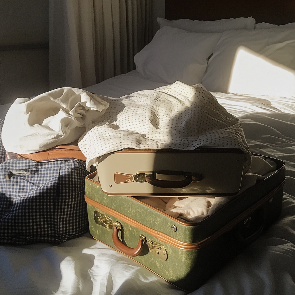 Des valises sur un lit | Source : Midjourney