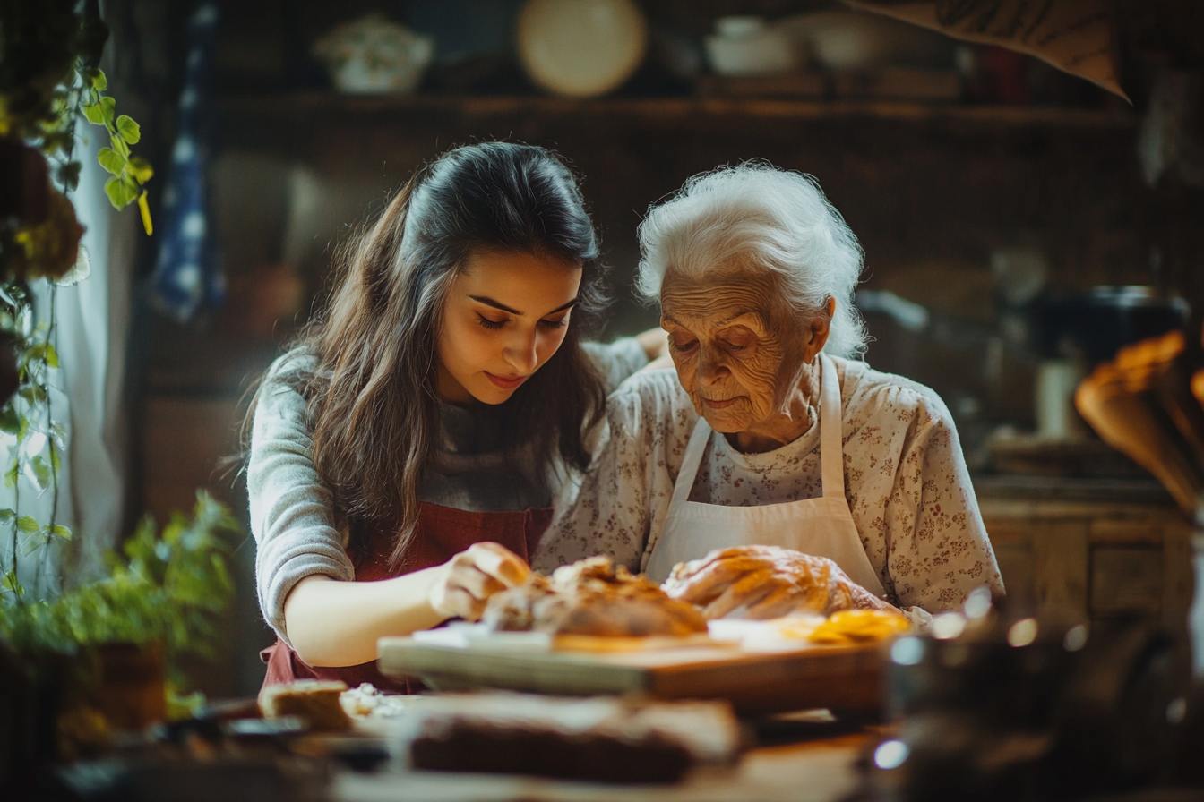 Deux femmes qui font de la pâtisserie ensemble | Source : Midjourney