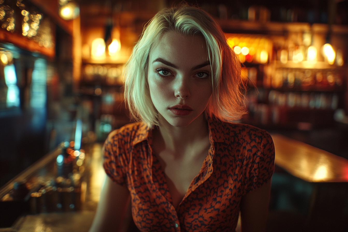 Une femme blonde dans un bar | Source : Midjourney