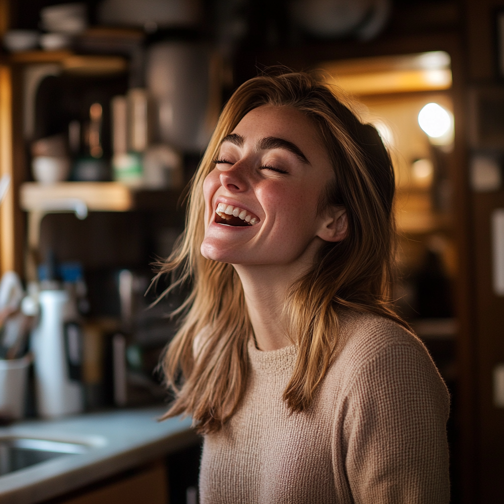 Une femme rit de façon hystérique | Source : Midjourney