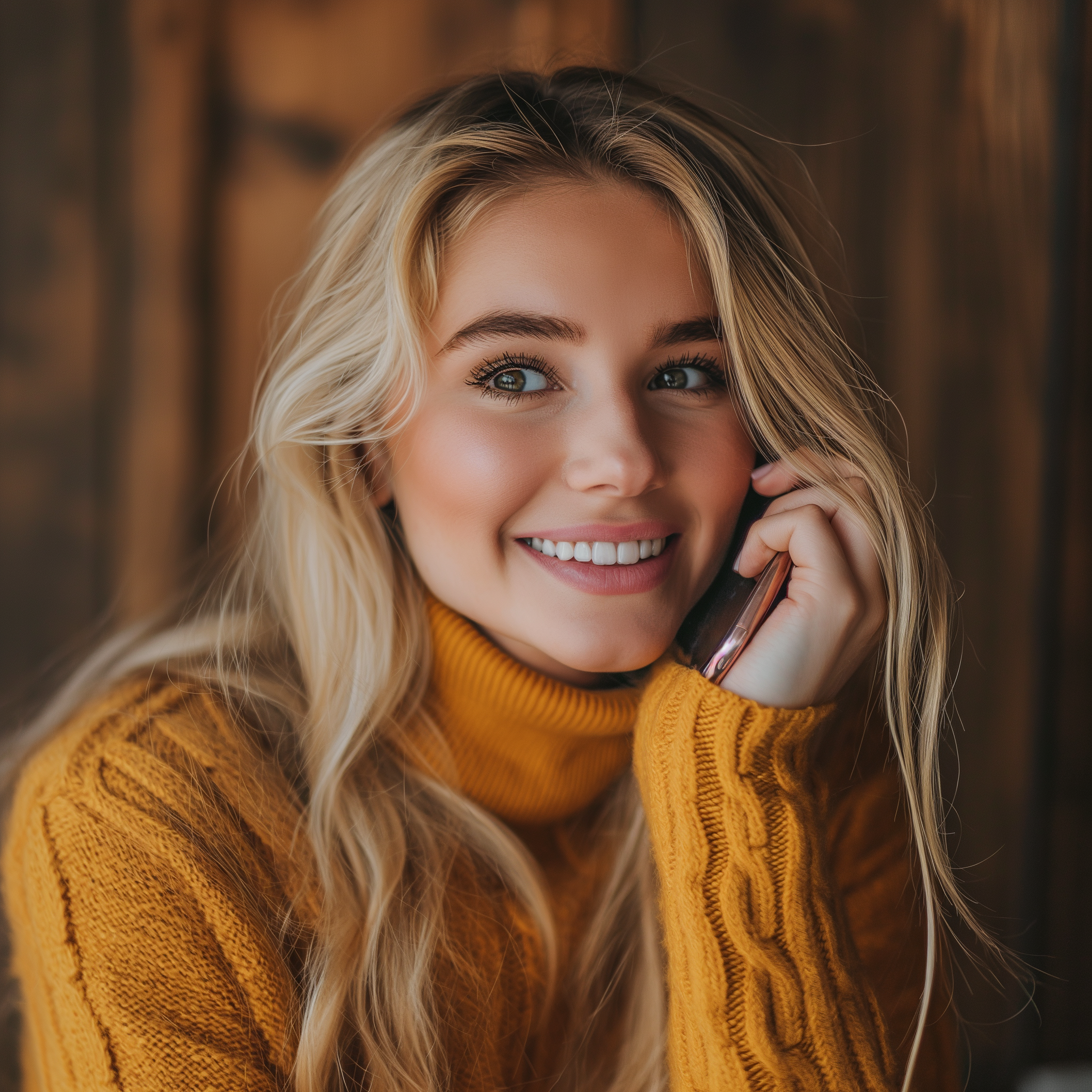Une femme souriante au téléphone | Source : Midjourney