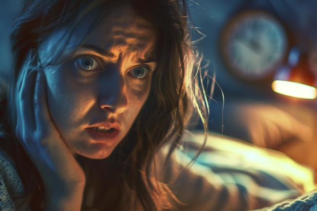 Une femme anxieuse dans sa chambre à coucher | Source : Midjourney