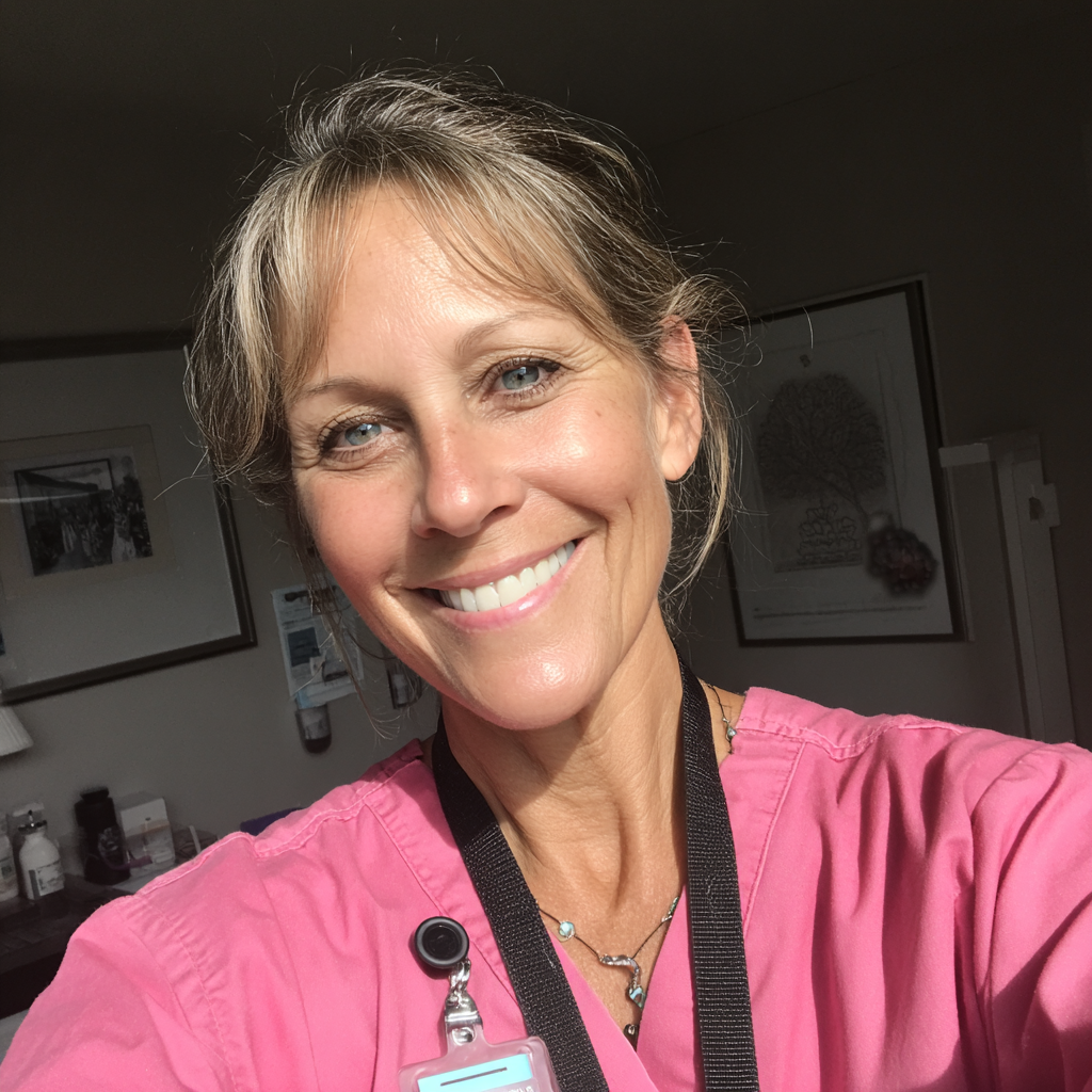 Un médecin souriant portant une blouse rose | Source : Midjourney
