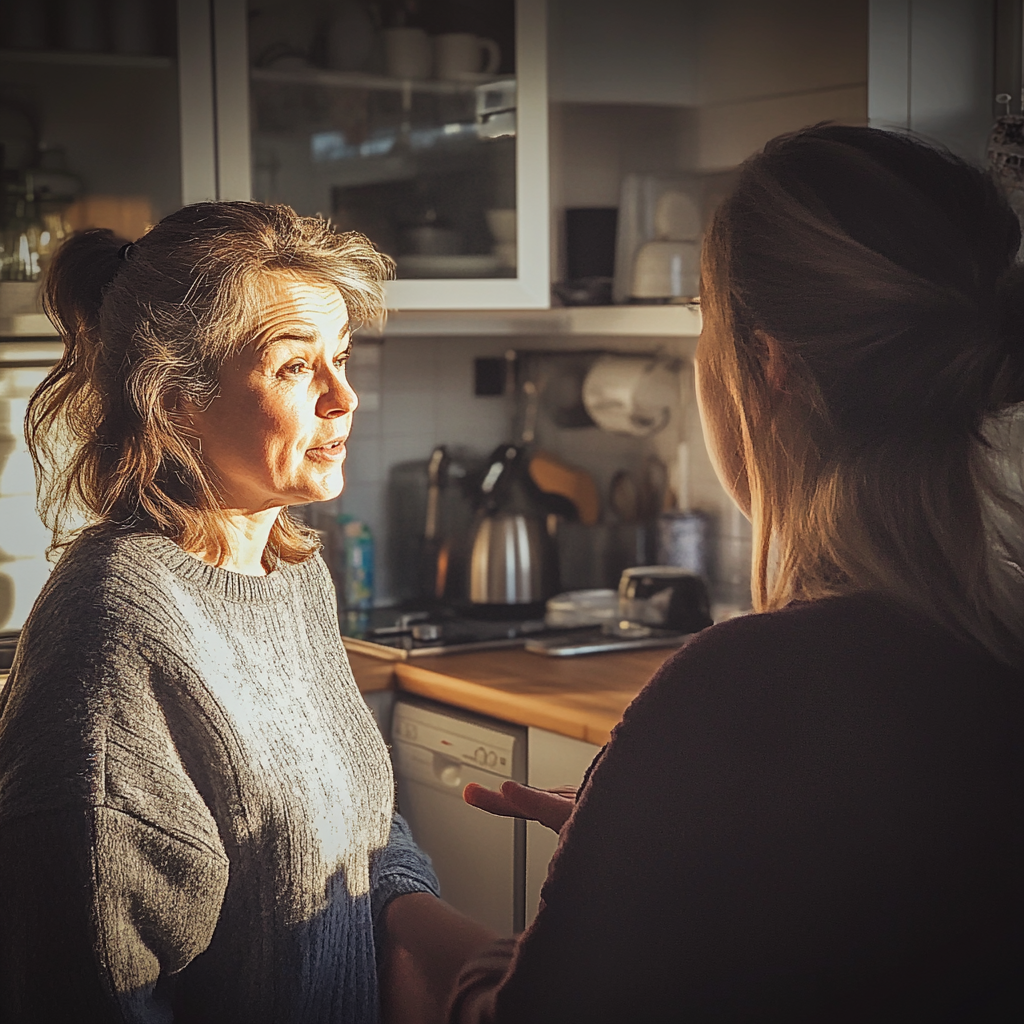 Deux femmes discutent dans une cuisine | Source : Midjourney