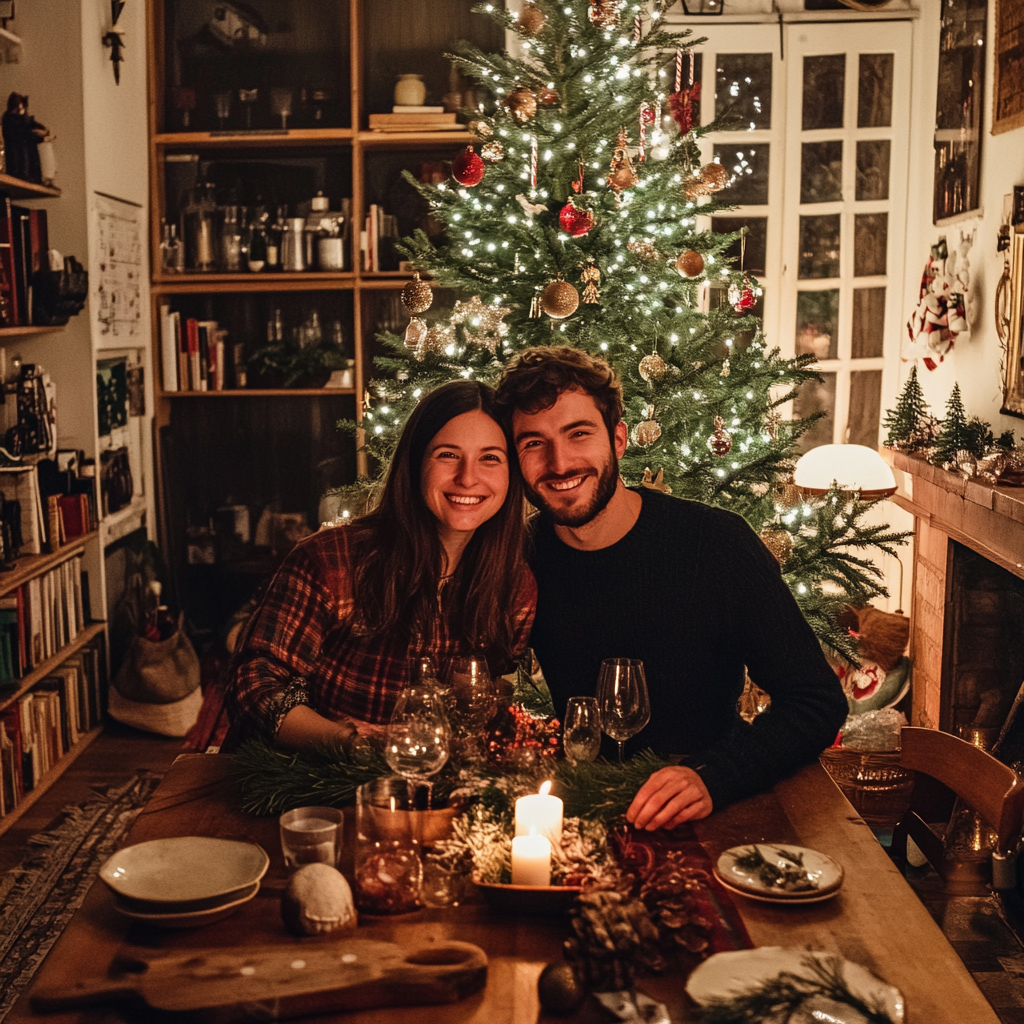 Jeune couple célébrant Noël | Source : Midjourney