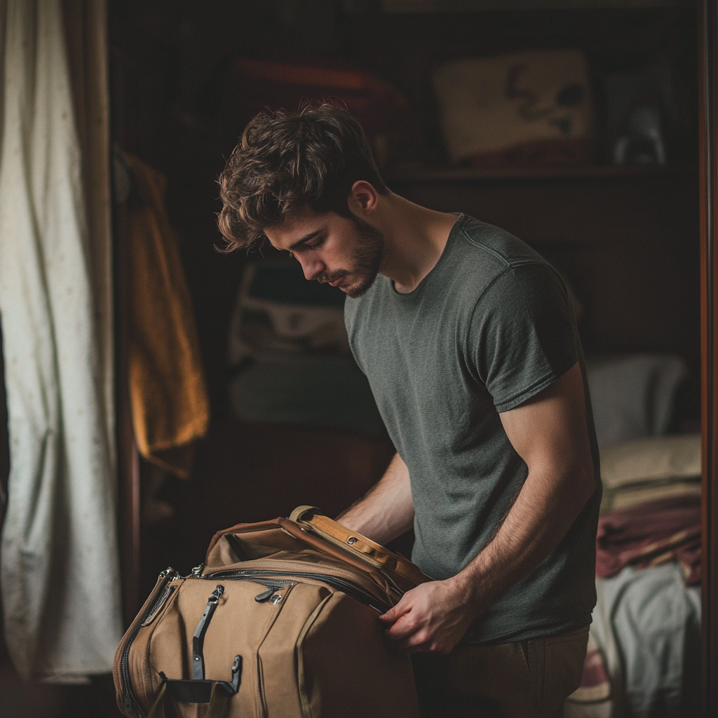 Un homme en train de faire des valises | Source : Midjourney