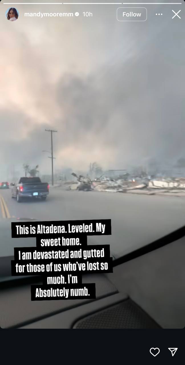 Une photo montrant la dévastation d'Altadena, comme on peut le voir dans la story Instagram de Mandy Moore | Source : Instagram/mandymooremm