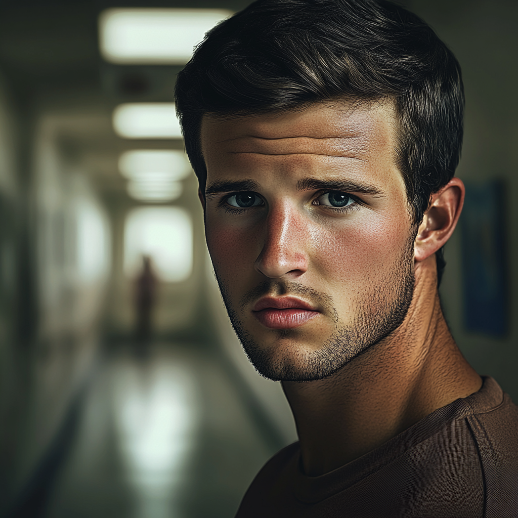 Un homme triste debout dans le couloir de l'hôpital | Source : Midjourney