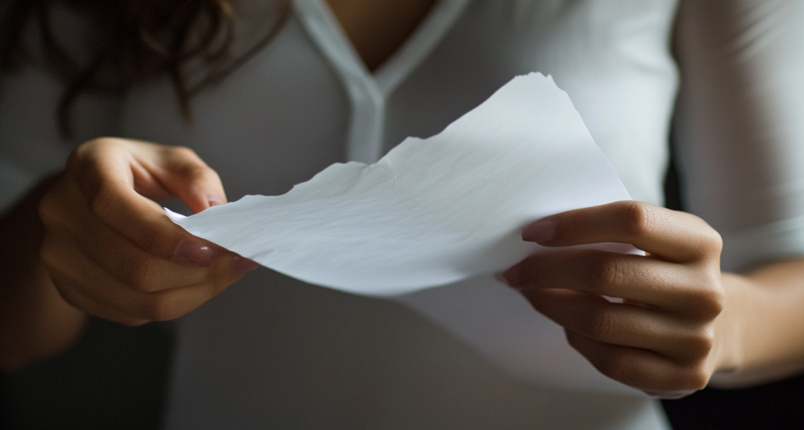 Une femme déplie une feuille de papier | Source : Midjourney