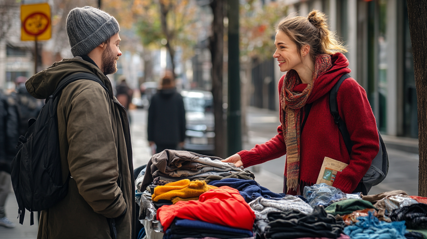 Une femme distribue des vêtements | Source : Midjourney