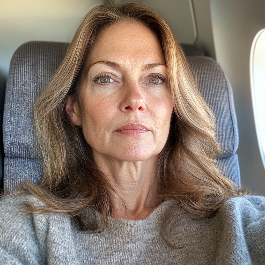 Une femme groggy assise dans un avion | Source : Midjourney