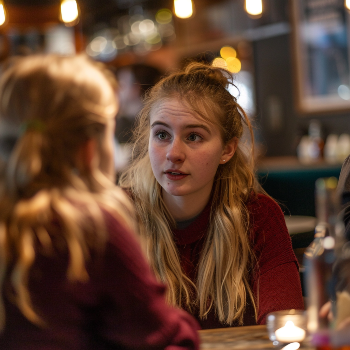 Une femme parle à sa sœur dans un restaurant | Source : Midjourney