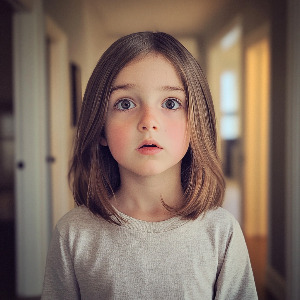 Une petite fille dans un couloir | Source : Midjourney