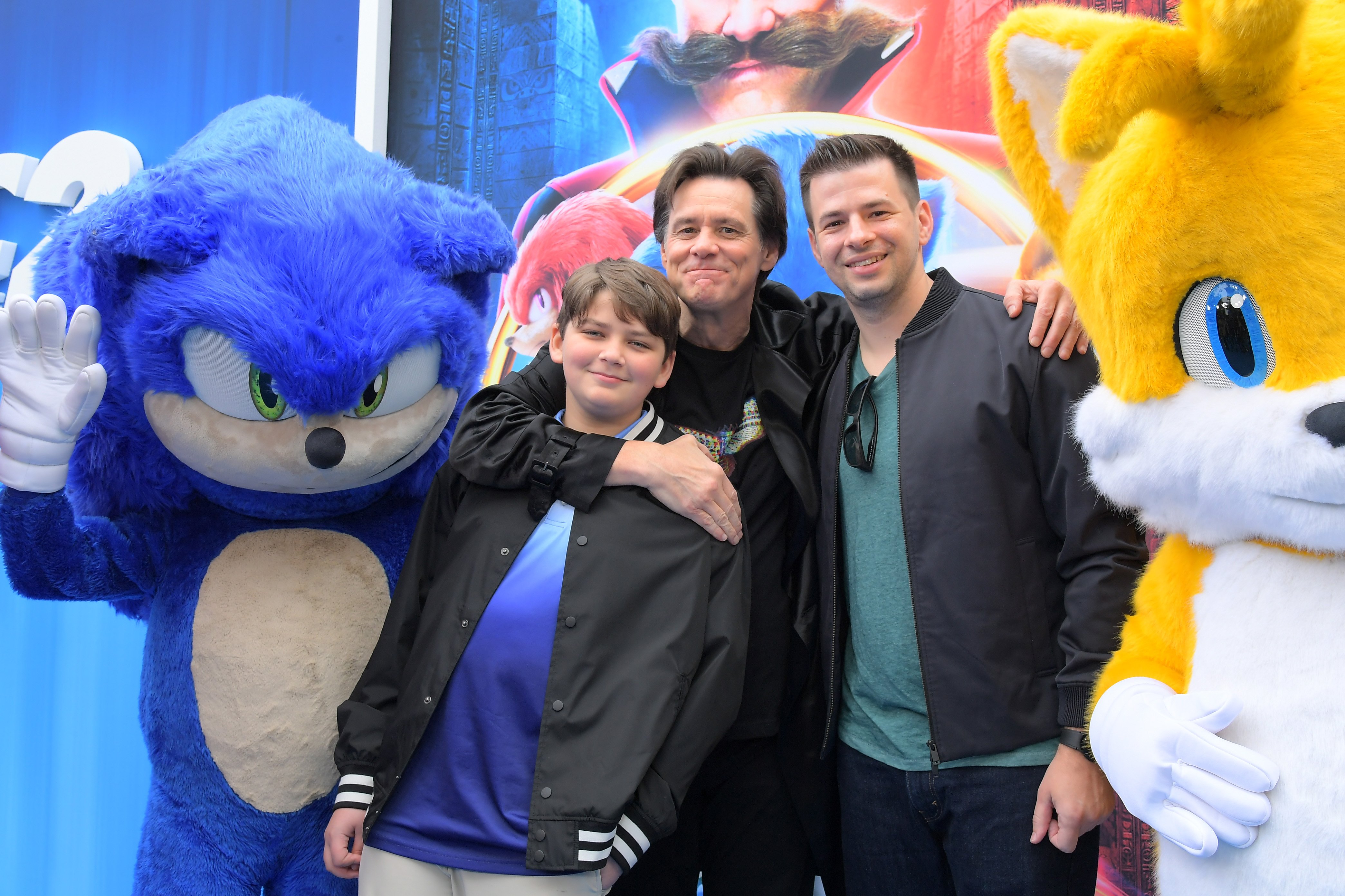 Jackson Carrey, Jim Carrey et Chase Bordelon assistent au Family Day de 'Sonic the Hedgehog 2' au Paramount Pictures Studios Lot le 02 avril 2022. | Source : Getty Images