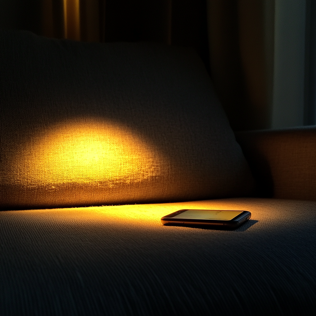 Un téléphone portable sur un canapé | Source : Midjourney