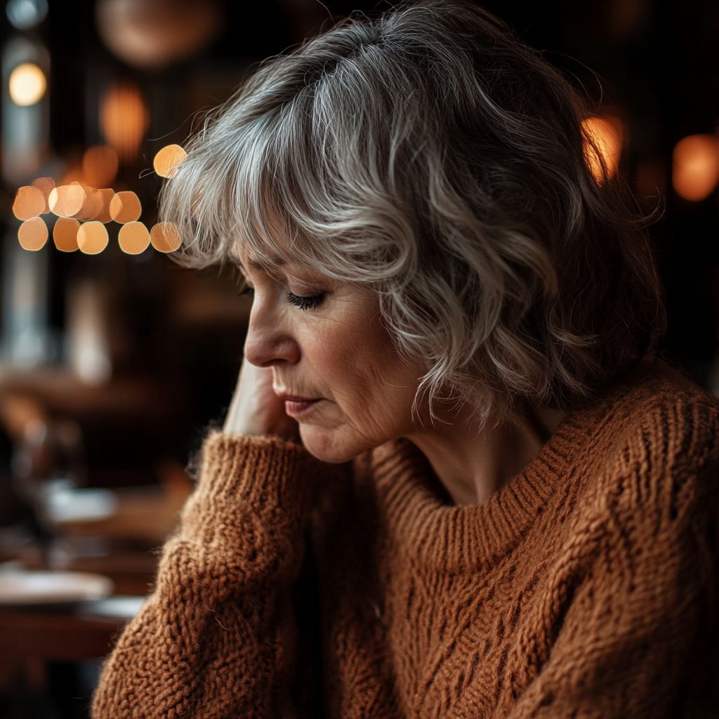 Une femme âgée aux yeux baissés | Source : Midjourney