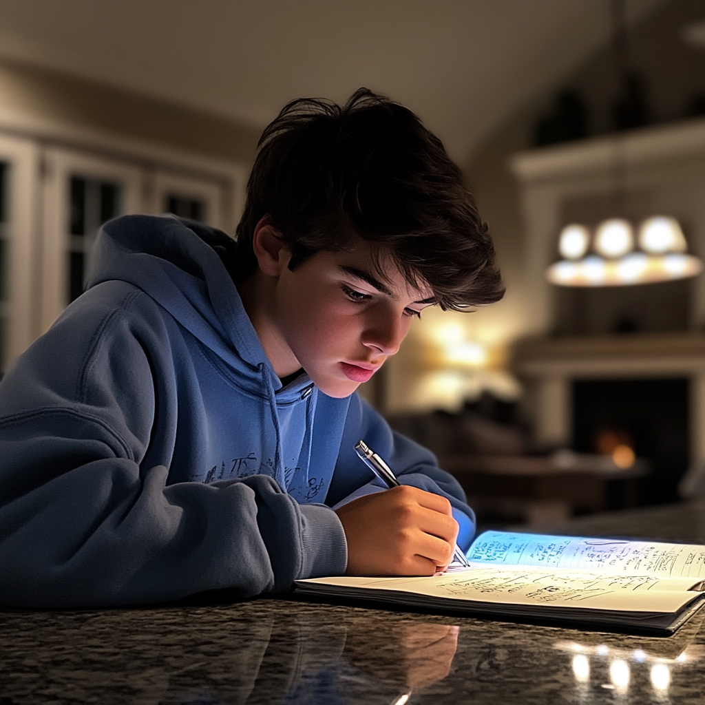 Un adolescent qui fait ses devoirs | Source : Midjourney