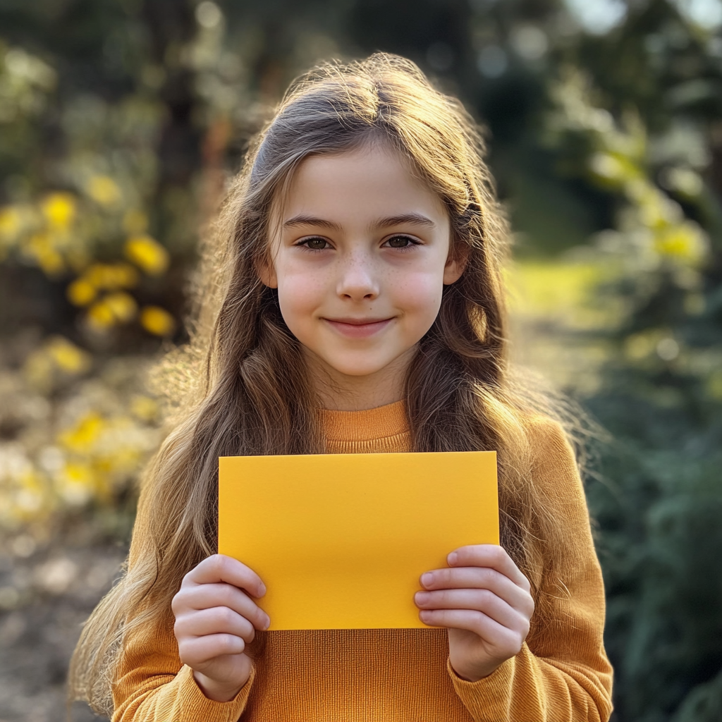 Jeune fille tenant une enveloppe jaune | Source : Midjourney