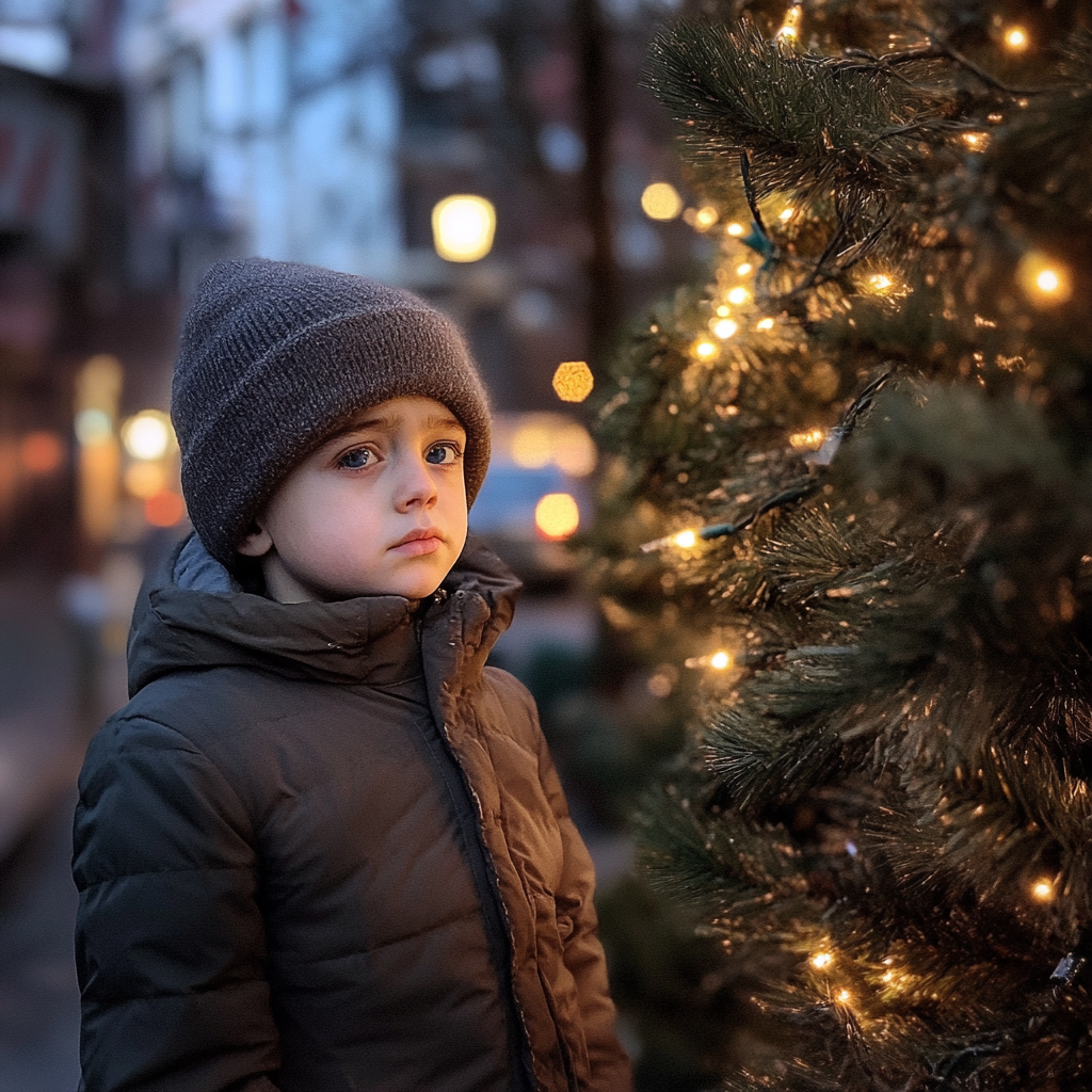 Un garçon triste aux yeux bleus | Source : Midjourney