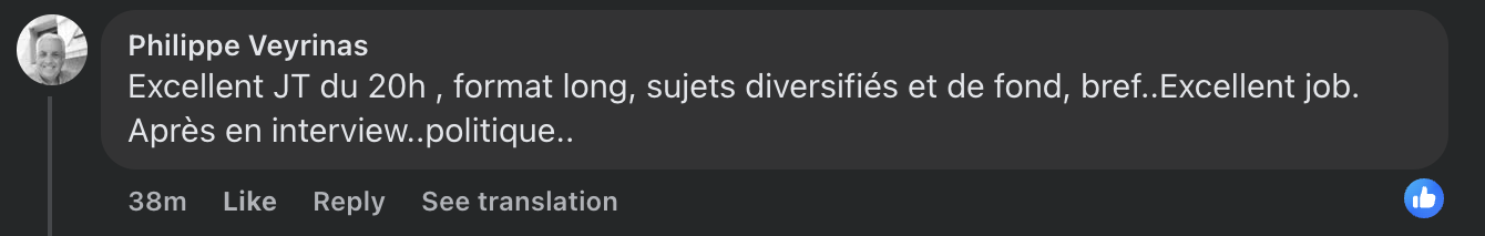 Commentaire d'un internaute sur le départ d'Anne-Sophie Lapix du "20H" de France 2 | Source : Gala/Facebook