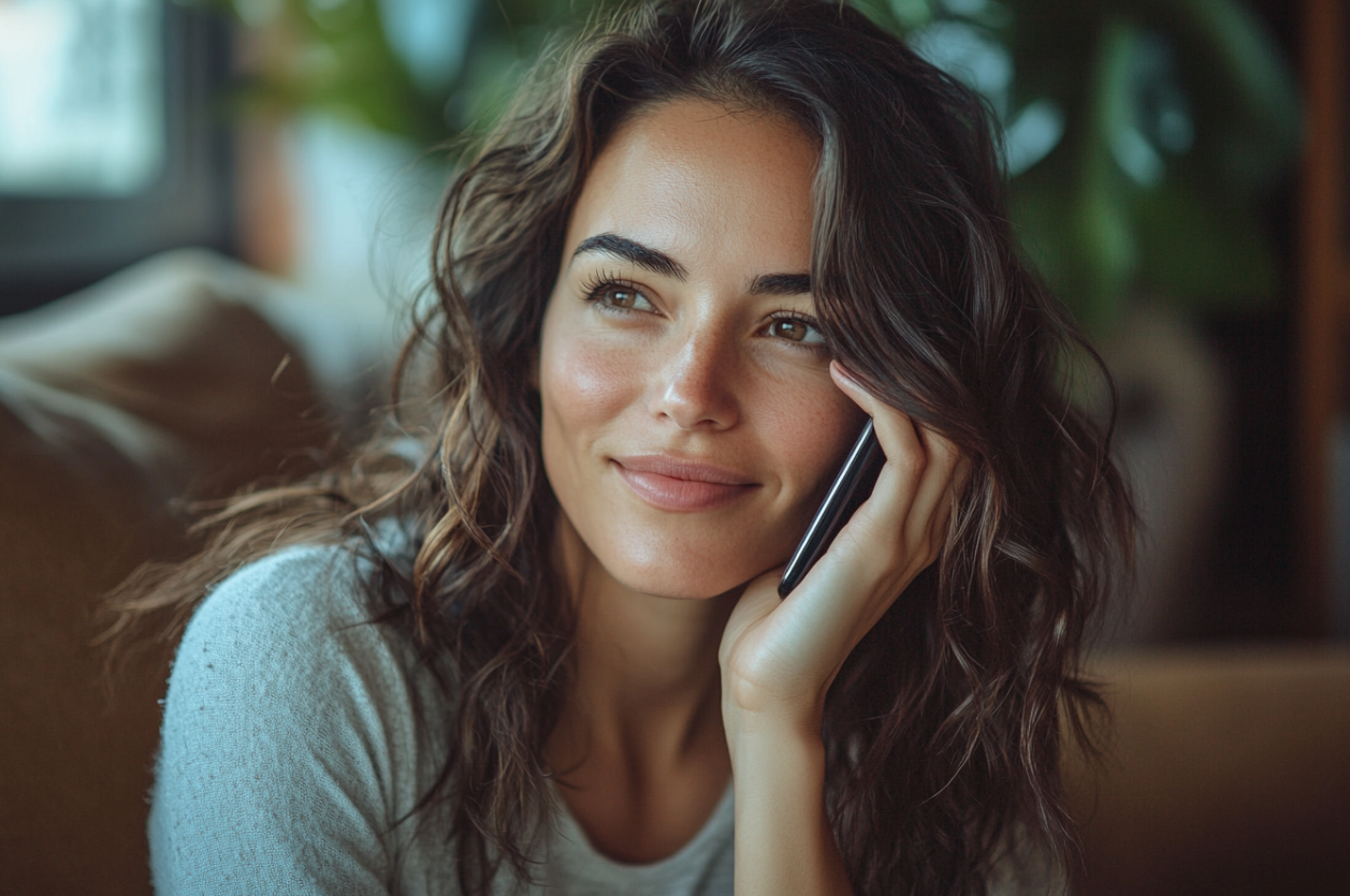 A woman smiling during a phone call | Source: Midjourney