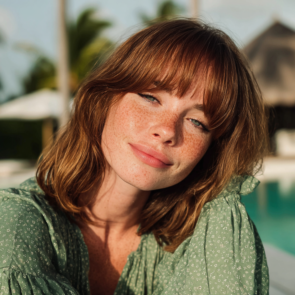 Une femme souriante avec des taches de rousseur | Source : Midjourney