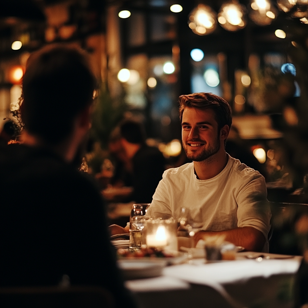 Un homme qui glousse parle à un serveur | Source : Midjourney