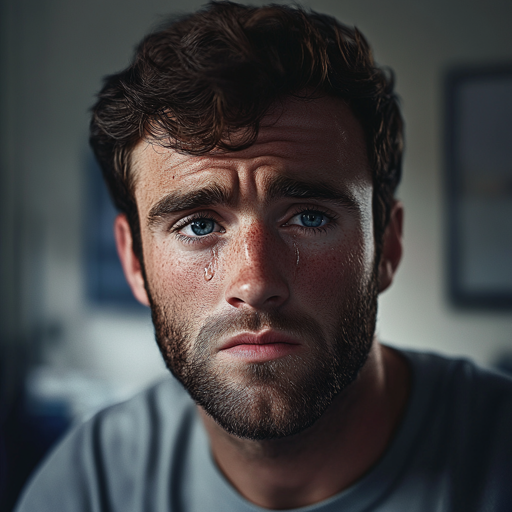 Un homme aux yeux pleins de larmes | Source : Midjourney