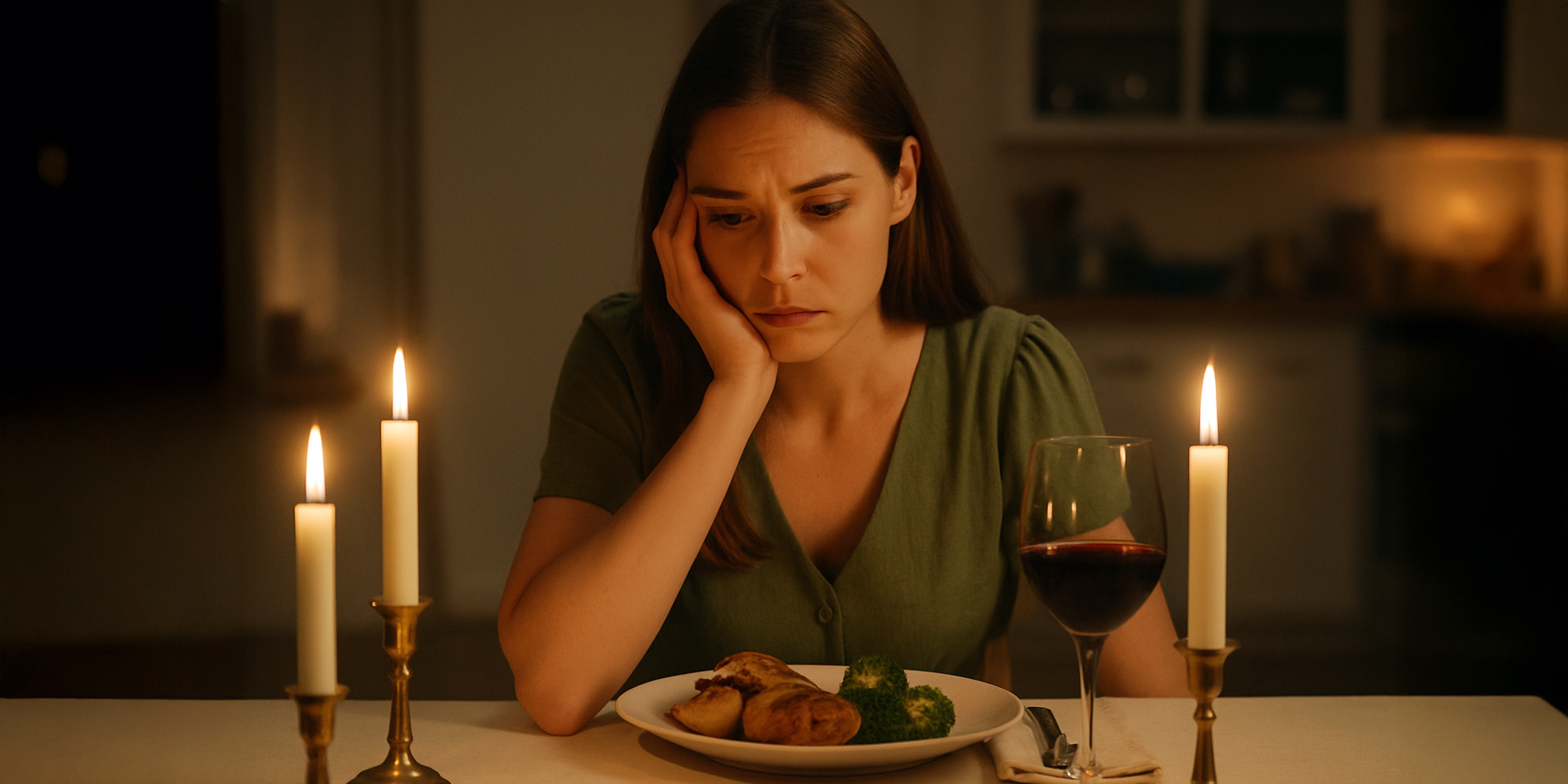 Une femme seule à la table du dîner | Source : Sora