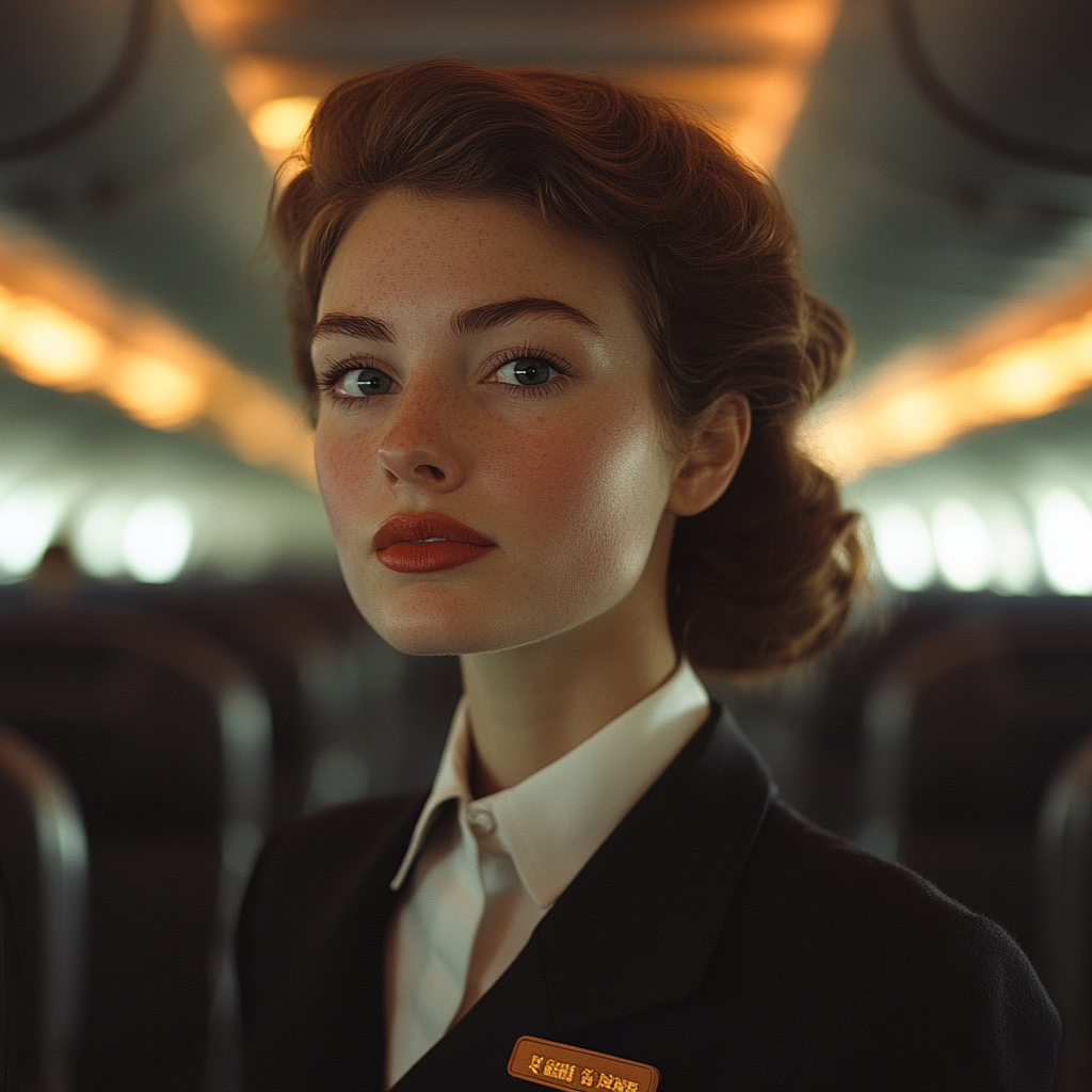 A flight attendant speaking to a passenger | Source: Midjourney