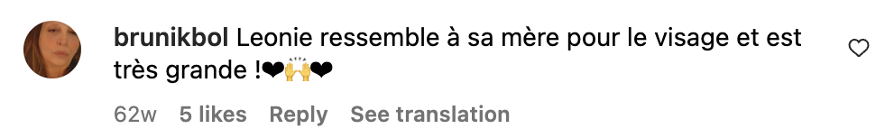 Capture d'écran du commentaire d'un internaute I Source : Instagram @leoniecassell