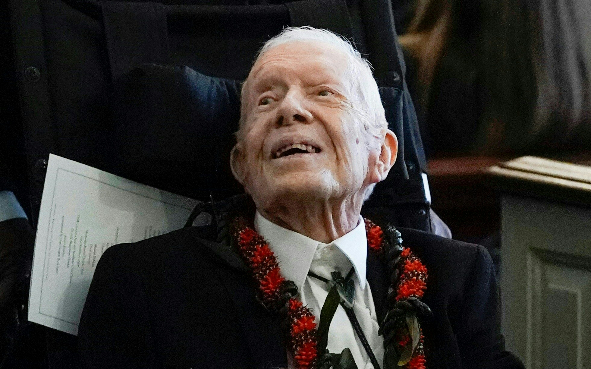 L'ancien président américain Jimmy Carter lors de la cérémonie funéraire de l'ancienne première dame américaine Rosalynn Carter à Plains, en Géorgie, le 29 novembre 2023 | Source : Getty Images